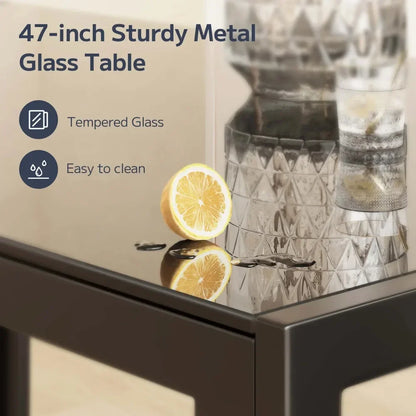 Glass Dining Table with 4 Leather Chairs