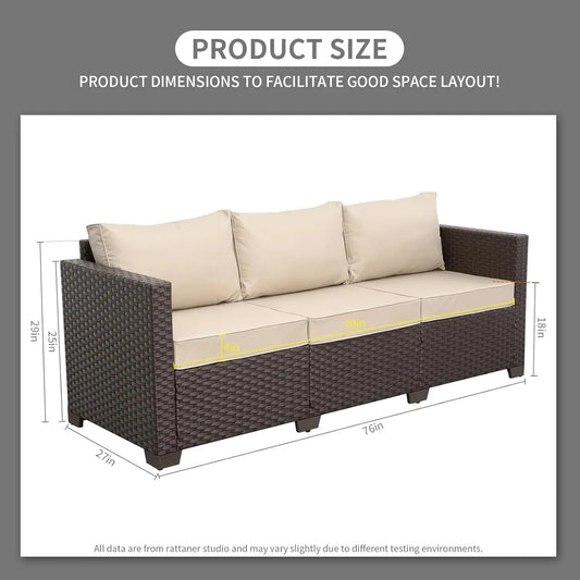Outdoor Patio Furniture 3-seat Wicker Sofa