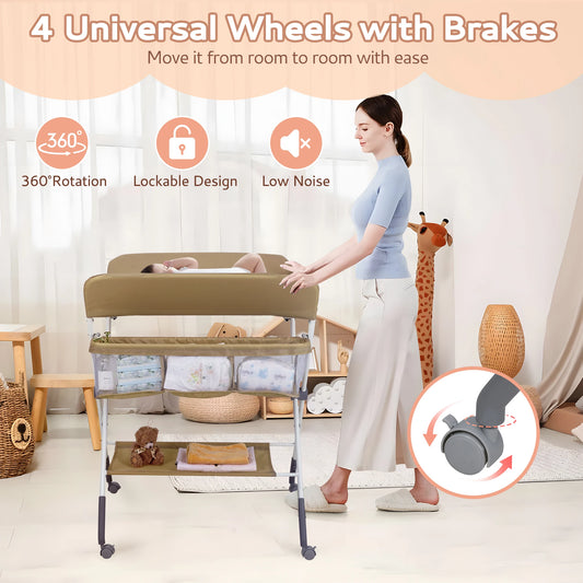 Portable Foldable Baby Changing Table with Wheels