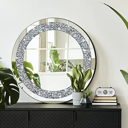 Luxury Crystal Crush Diamond Round Silver Mirror 20x20x1 inch