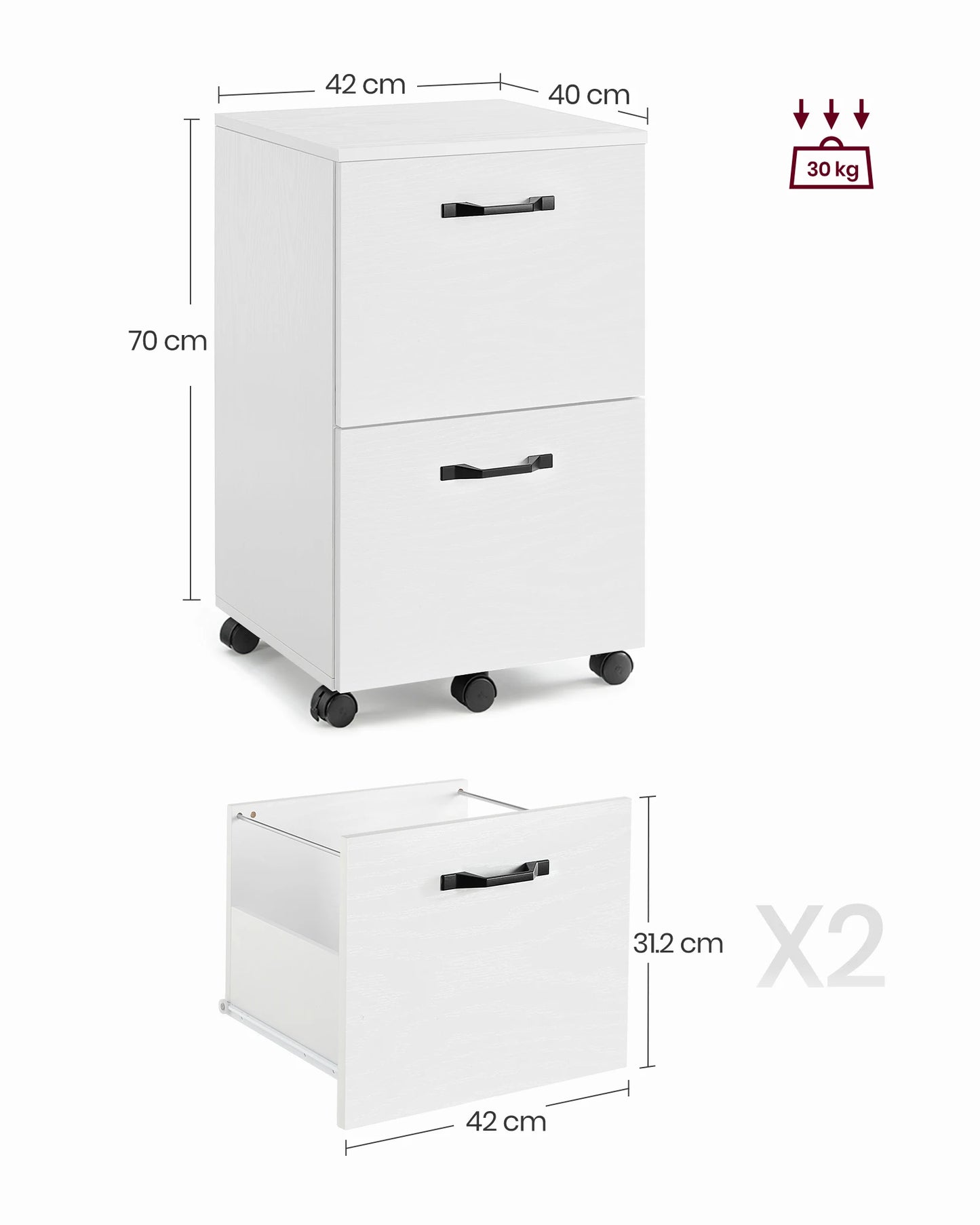 2-Drawer File Cabinet, Filing Cabinet for Home Office, Small Rolling File Cabinet, Printer Stand
