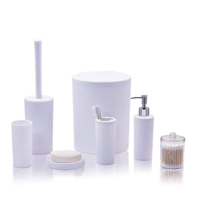 7pcs/set Modern Plastic Bathroom Accessories Set with Soap Dish Toothbrush Holder Dispenser.  Simple design, exquisite craftsmanship, environmentally friendly materials.