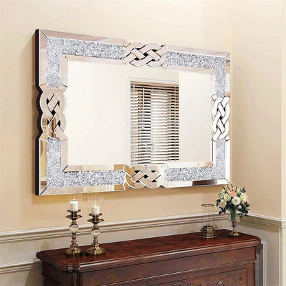 35/39/47 inch Large Crystal Crush Diamond Mirror Decorative Wall Mirror for Living Room Bedroom Hallway
