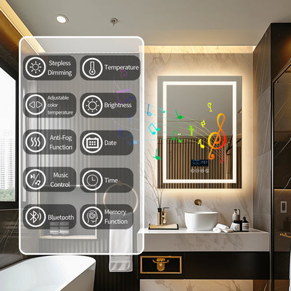 LED Lighted Bathroom Mirror with Bluetooth Speaker Smart LED Vanity Makeup Wall Mounted Mirrors 3 Lights Setting Anti-Fog RBG