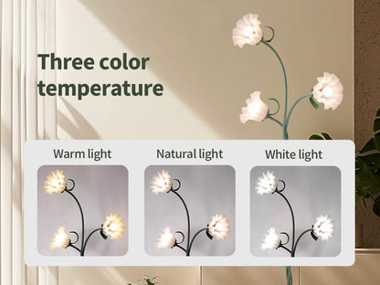 Retro 3-Head Flower Floor Lamp, Contains Bulb, 3-Color Dimmable, with Flexible Neck Shaft That Can Be Adjusted at Will, Suitable for Living Room, Bedroom, Study Room Decoration.