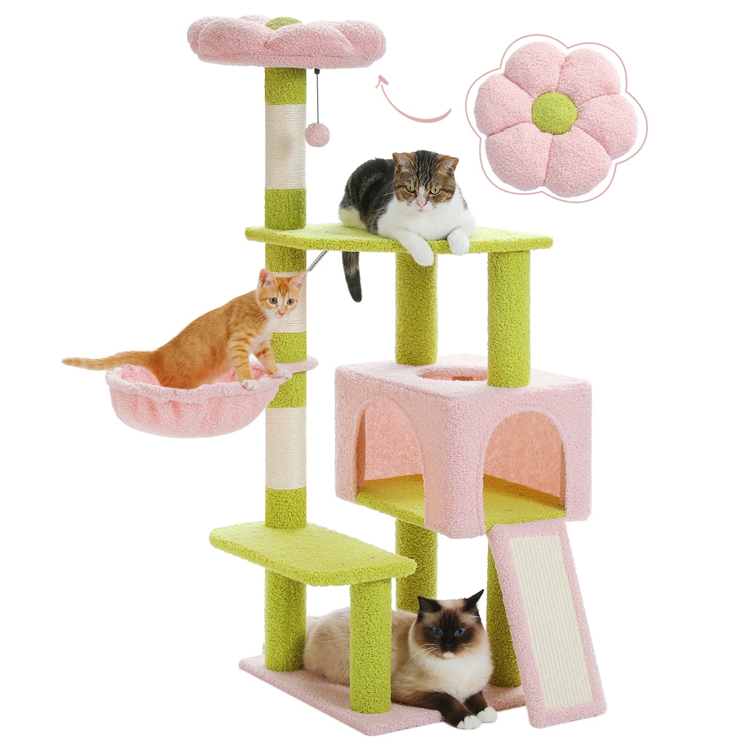 Flower Cat Tree Multi-Level Cat Tower with Sisal Covered Scratching Posts for Indoor Small Medium Cats