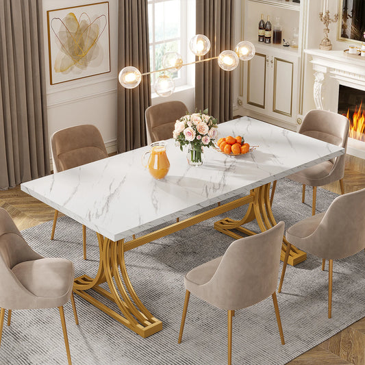 63-Inch Rectangular Table with Faux Marble Table Top