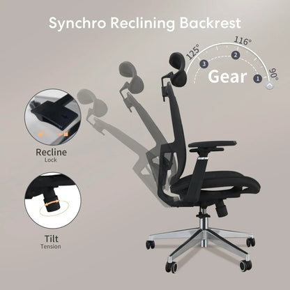New Ergonomic Mesh Office Chair with Adjustable Lumbar Support, 120°Tilt High Back with Soft Flip Up Arms