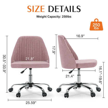 Armless Small Desk Office Chair with Modern Fabric and Wheels