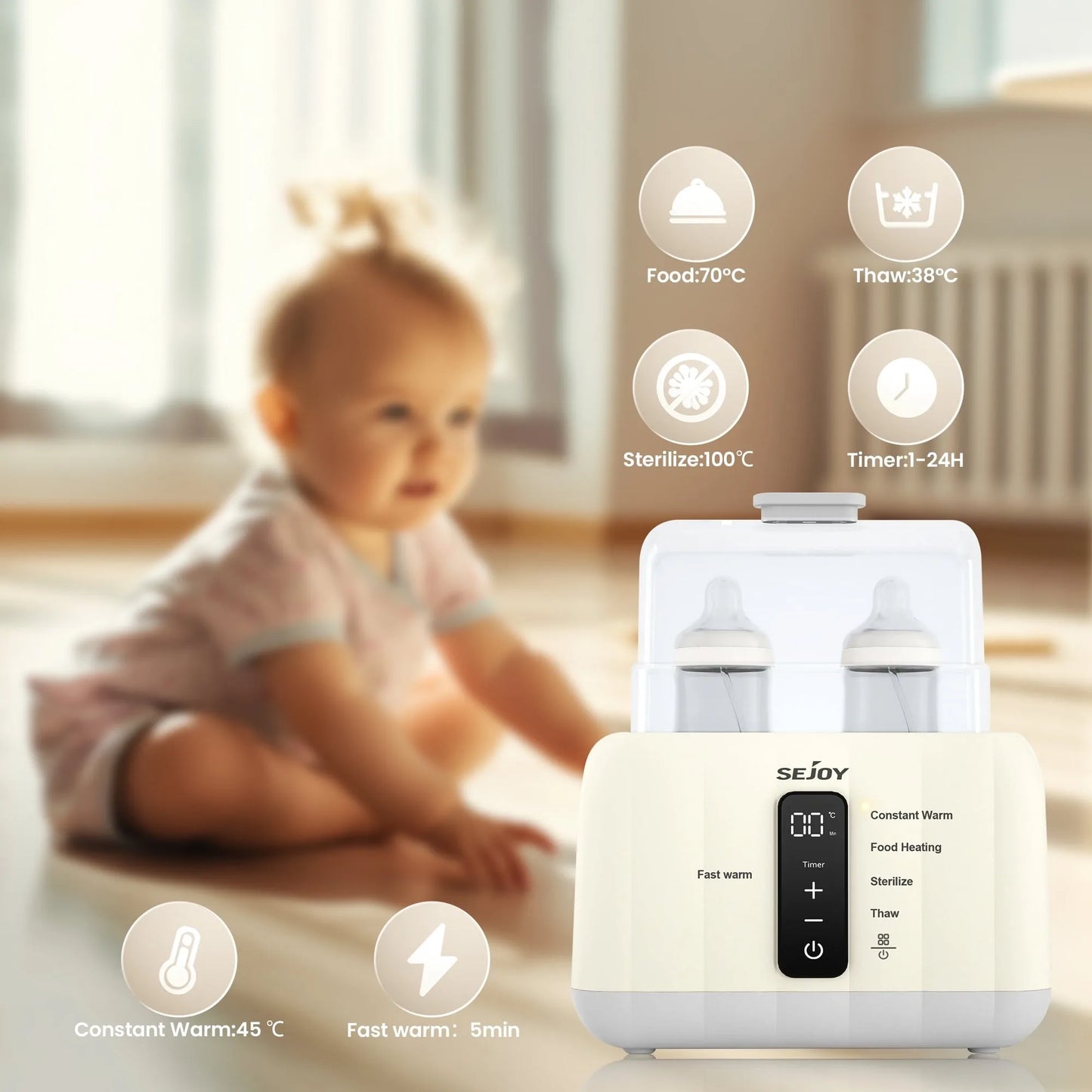 Double Baby Bottle Warmer LCD Display, Steam Sterilizer