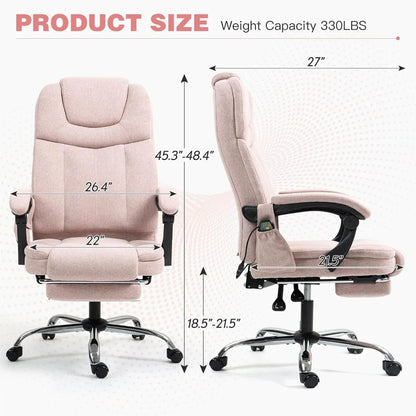 Ergonomic Adjustable Reclining Massage Office Chair with Footrest with 6 Vibration Points & Heat