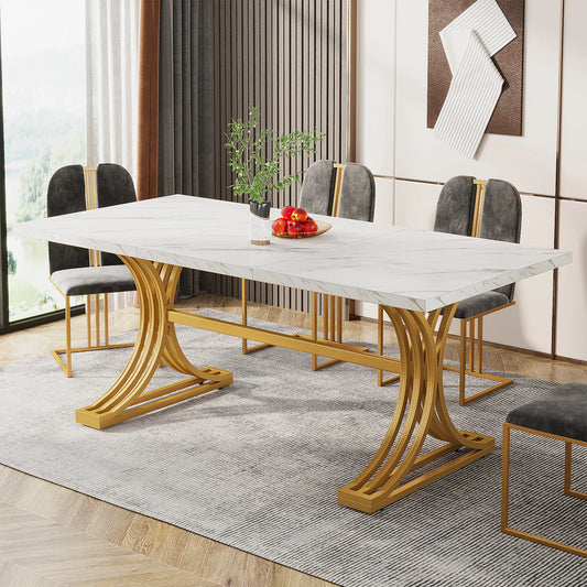 63-Inch Rectangular Table with Faux Marble Table Top