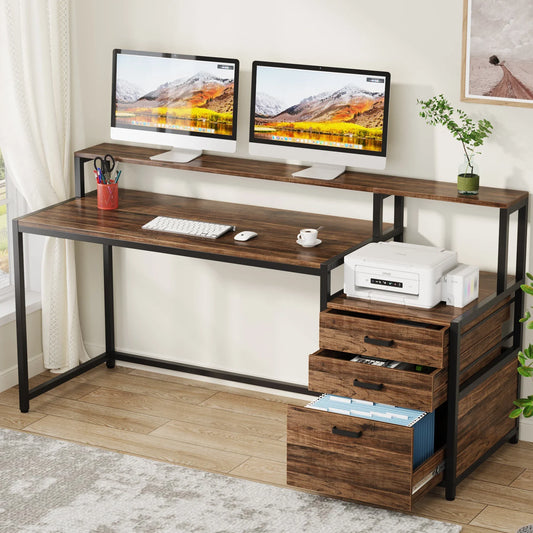 63 Inch Computer Desk with File Drawer Cabinet