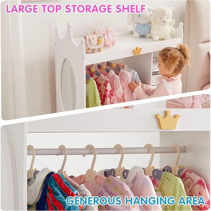 Kids Dress Up Storage Mirror w/ 2 Bins, Cloth Hanger - Kids Play Armoire Dresser Pretend Closet for Bedroom