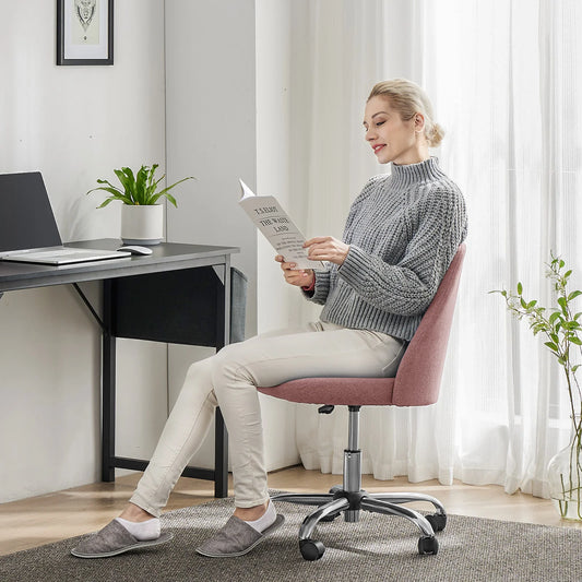 Armless Small Desk Office Chair with Modern Fabric and Wheels