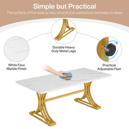 63-Inch Rectangular Table with Faux Marble Table Top