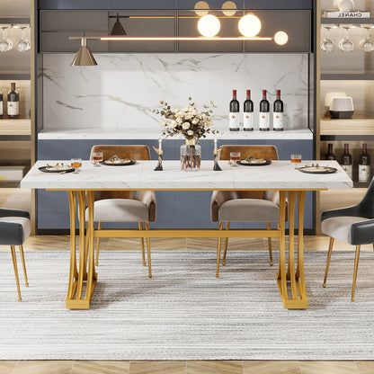 63-Inch Rectangular Table with Faux Marble Table Top