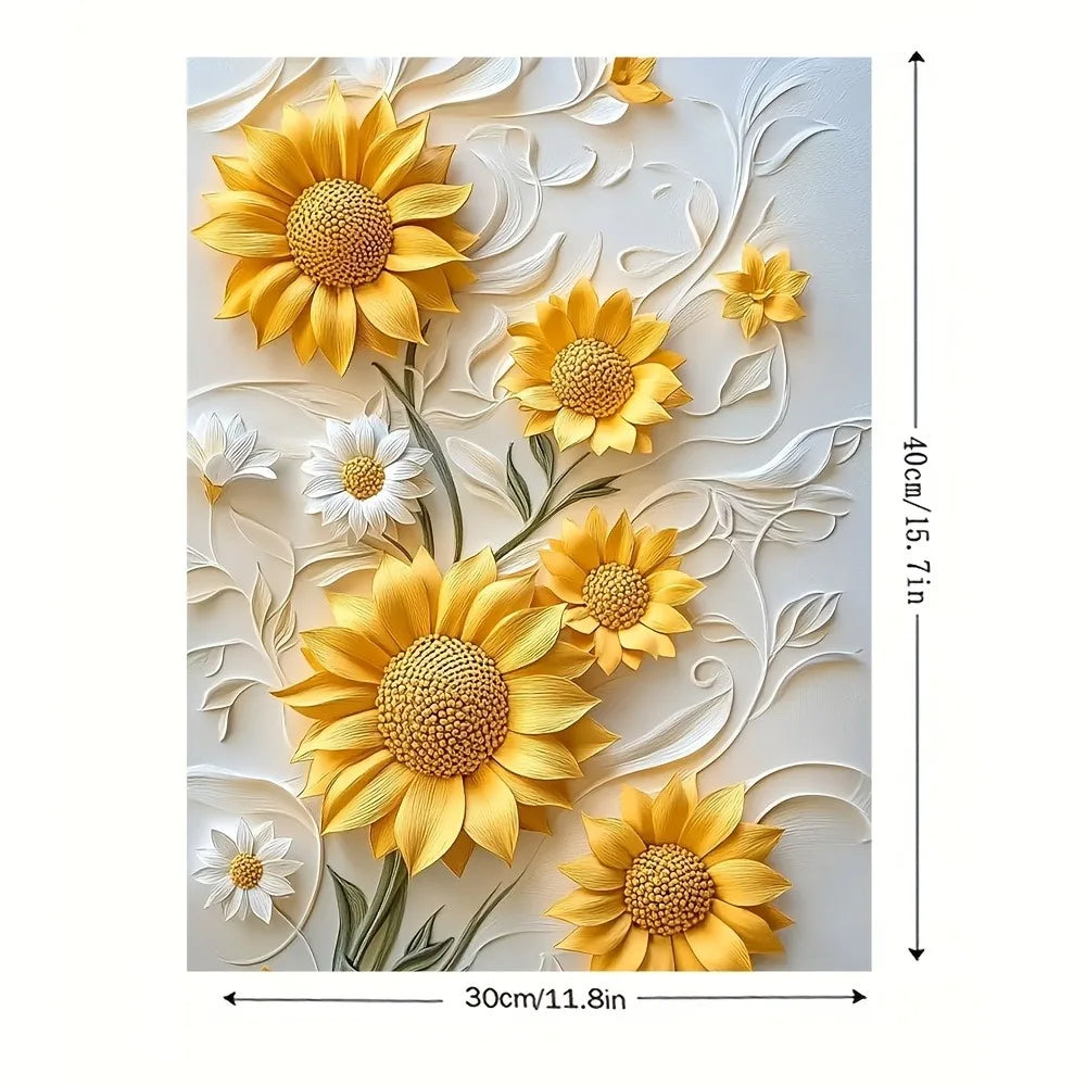 Vivid yellow 3D relief sunflower canvas art with wood frame