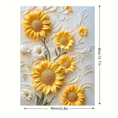 Vivid yellow 3D relief sunflower canvas art with wood frame