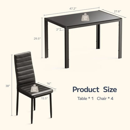 Glass Dining Table with 4 Leather Chairs
