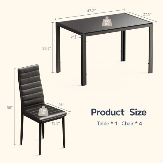 Glass Dining Table with 4 Leather Chairs