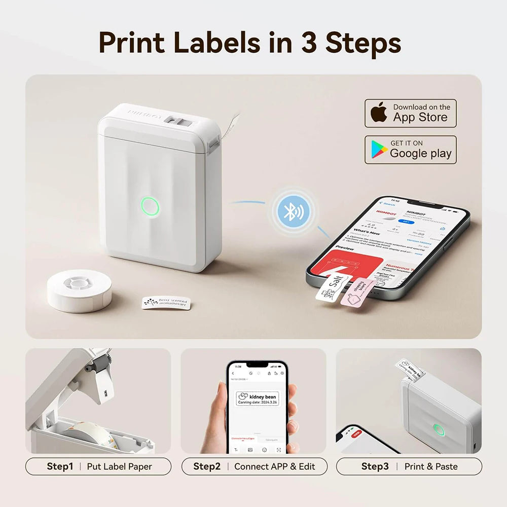 Pocket Mini Label Printer, Thermal Wireless Adhesive Sticker, DIY Name Tag Maker for School Home Office