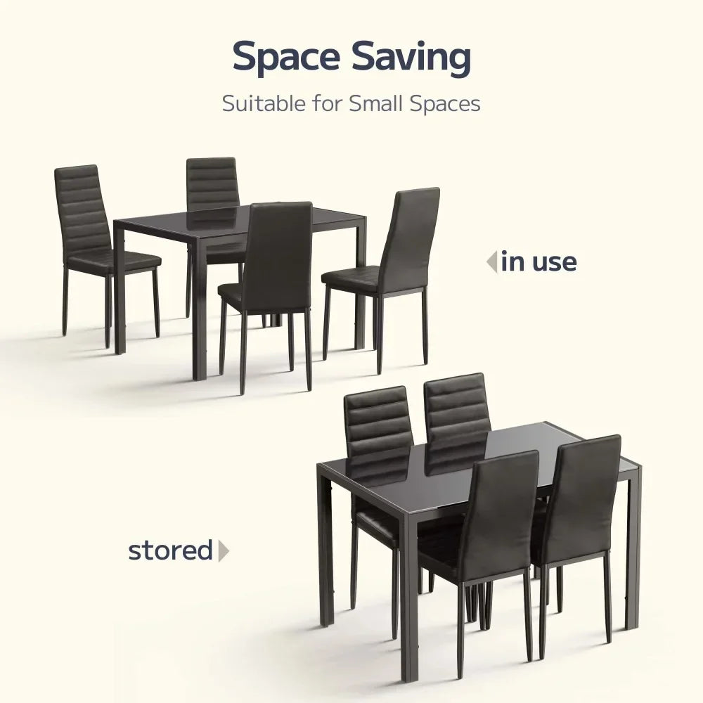 Glass Dining Table with 4 Leather Chairs