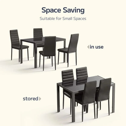 Glass Dining Table with 4 Leather Chairs