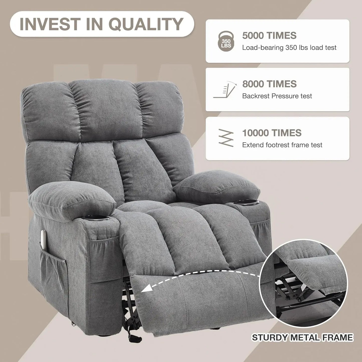 Overstuffed Rocker Recliner with Heat and Vibration Massage