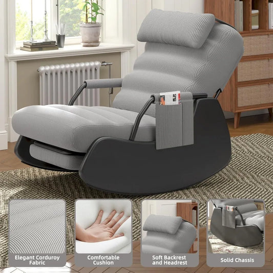 Nursery Rocking Chairs with Soft Seat and Headrest with Side Pocket