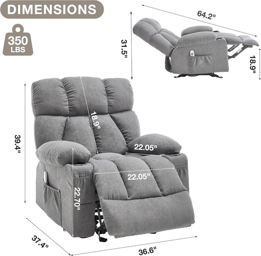 Overstuffed Rocker Recliner with Heat and Vibration Massage