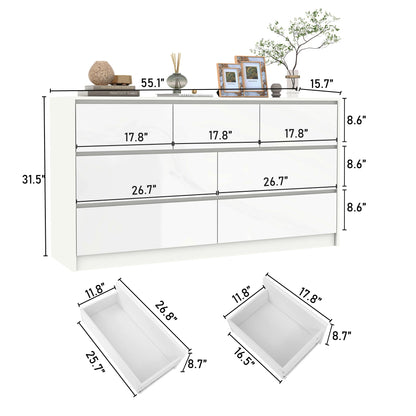 Modern 7 Drawer Dresser 55 Inch for Bedroom
