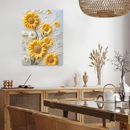 Vivid yellow 3D relief sunflower canvas art with wood frame