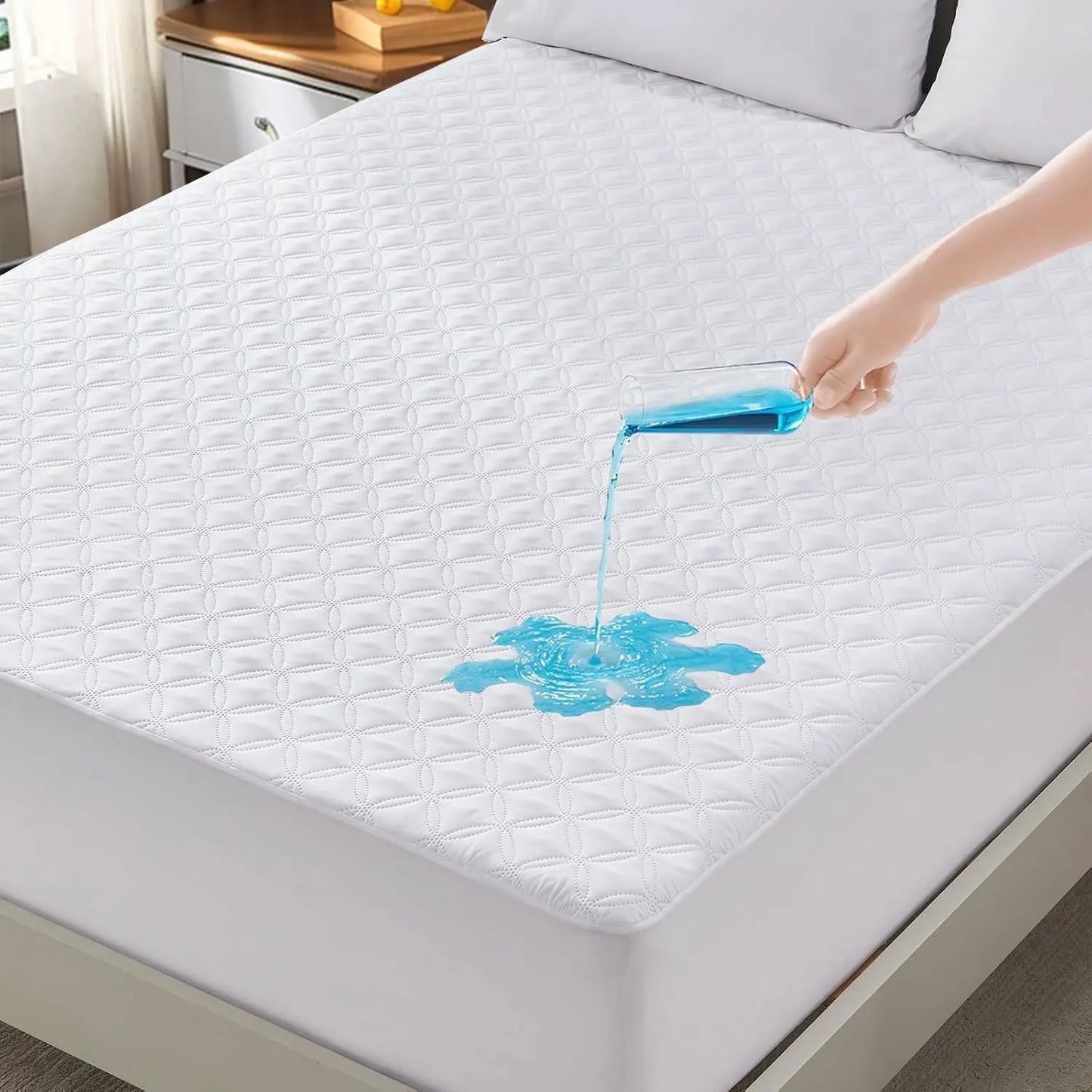 Noiseless Waterproof Mattress Pad with Deep Pocket, Washable