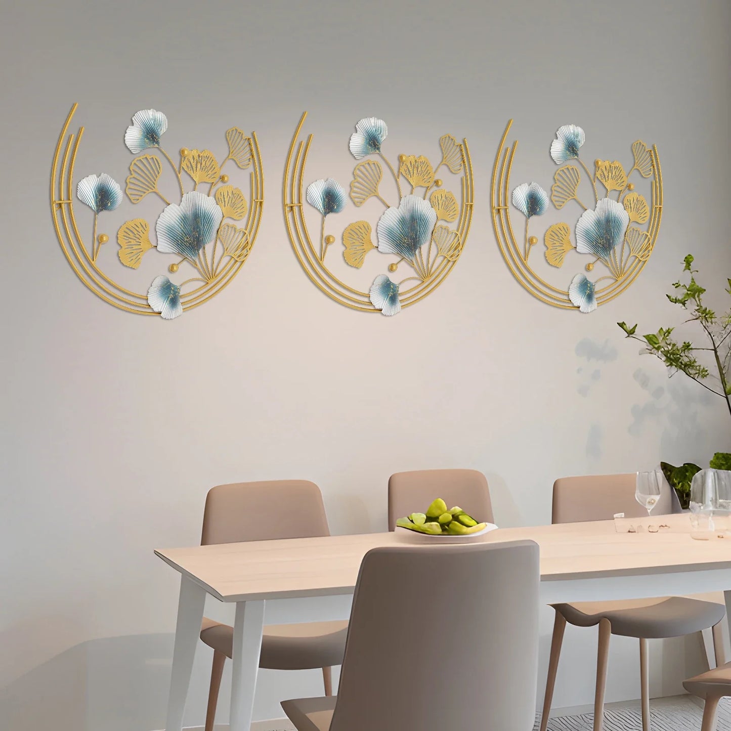 3-piece Gold Iron Leaf Wall Art for Living Room Bedroom Office Stylish Durable