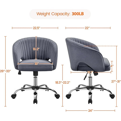 Home Office Velvet Upholstered Desk Chair, Modern Swivel Chair with Tufted Barrel Back, Rolling Wheels for Office