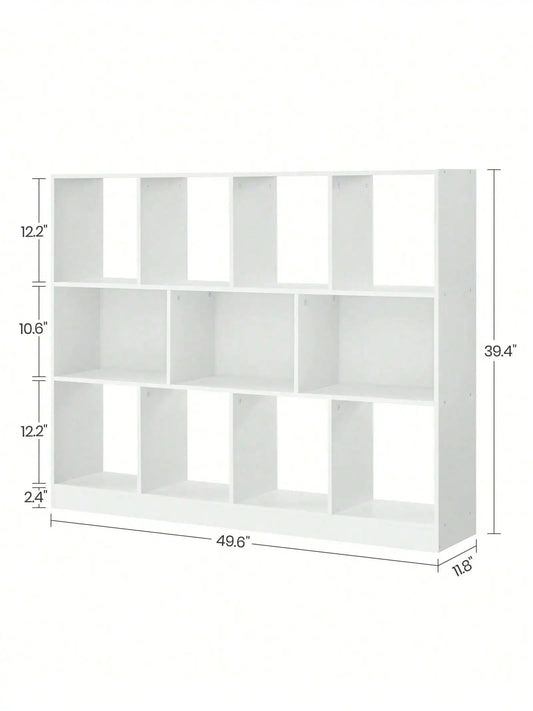 Book case, Storage Shelf, With 11 Storage Compartments, For Study, Bedroom, Living Room, White