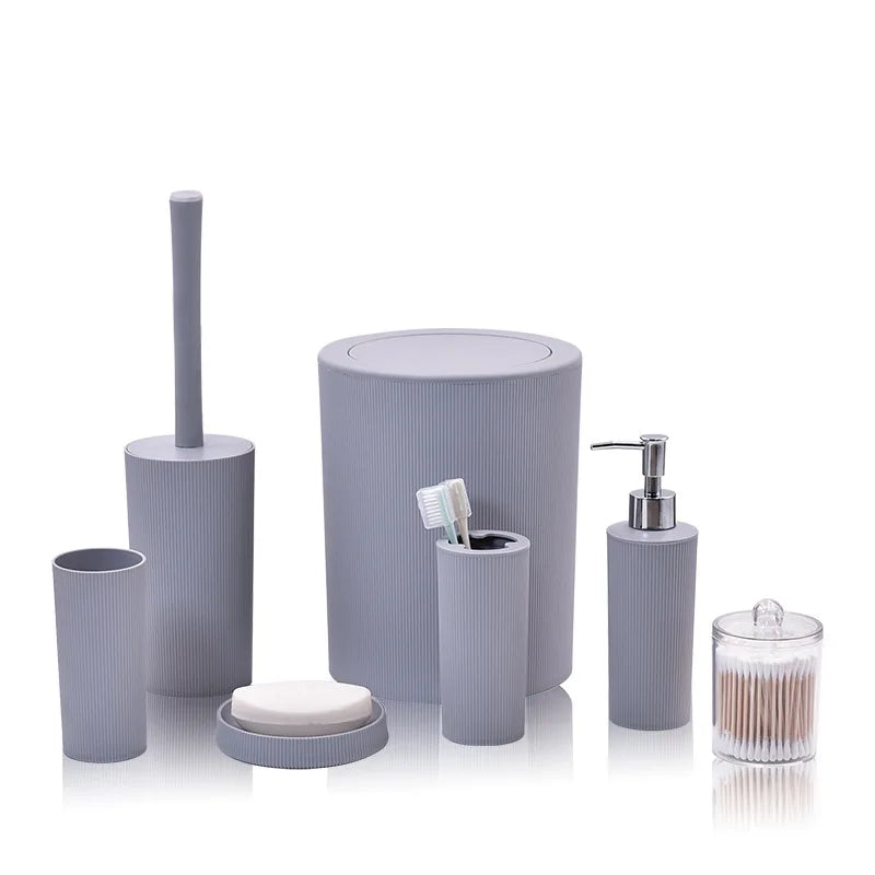 7pcs/set Modern Plastic Bathroom Accessories Set with Soap Dish Toothbrush Holder Dispenser.  Simple design, exquisite craftsmanship, environmentally friendly materials.