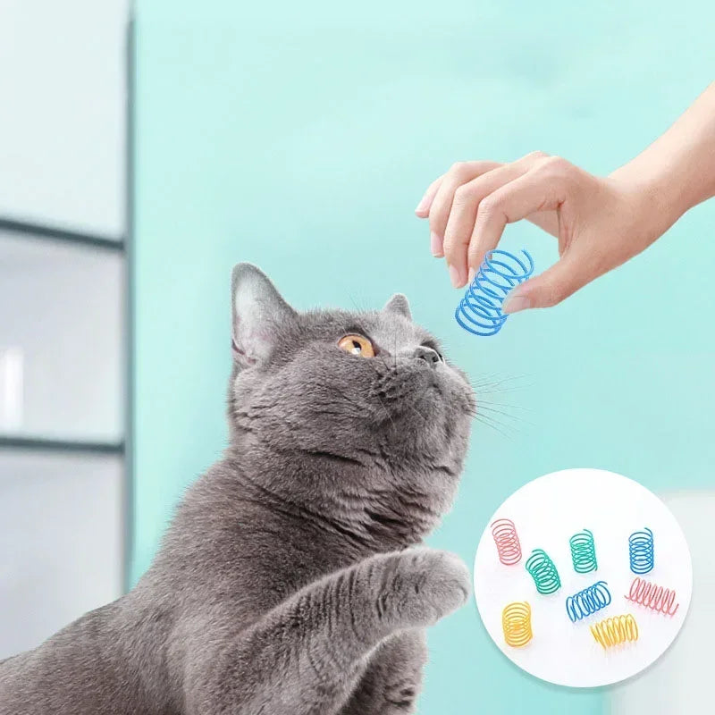 20pcs Cat Spiral Spring Toys Colorful Plastic Kitten Play Interactive
