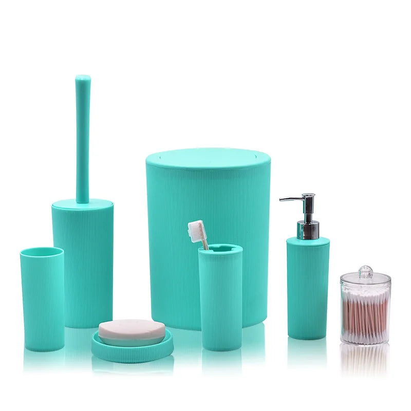 7pcs/set Modern Plastic Bathroom Accessories Set with Soap Dish Toothbrush Holder Dispenser.  Simple design, exquisite craftsmanship, environmentally friendly materials.