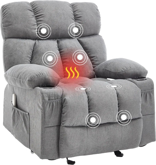 Overstuffed Rocker Recliner with Heat and Vibration Massage