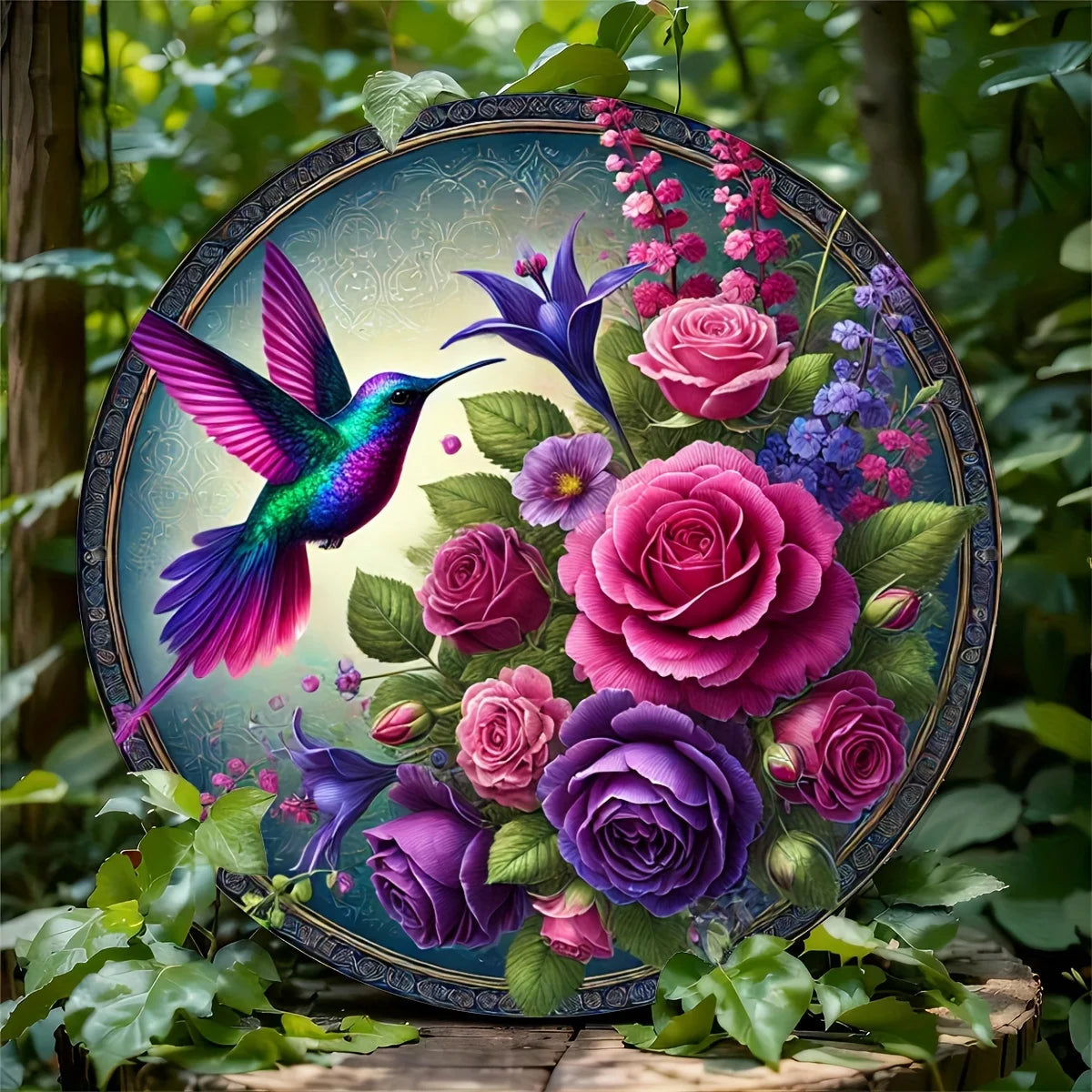 Hummingbird Wreath Aluminum Sign - Round Metal Home Decor - Ideal for Living Room, Bedroom & Kitchen - Gift for Nature Lovers