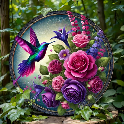 Hummingbird Wreath Aluminum Sign - Round Metal Home Decor - Ideal for Living Room, Bedroom & Kitchen - Gift for Nature Lovers