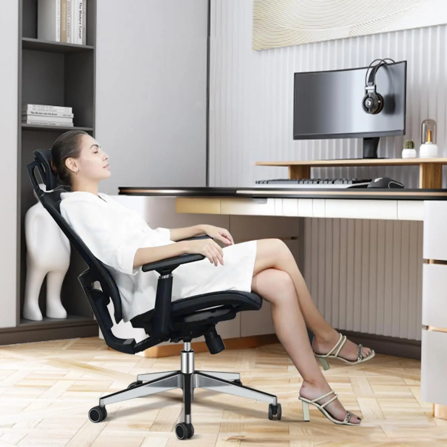 New Ergonomic Mesh Office Chair with Adjustable Lumbar Support, 120°Tilt High Back with Soft Flip Up Arms