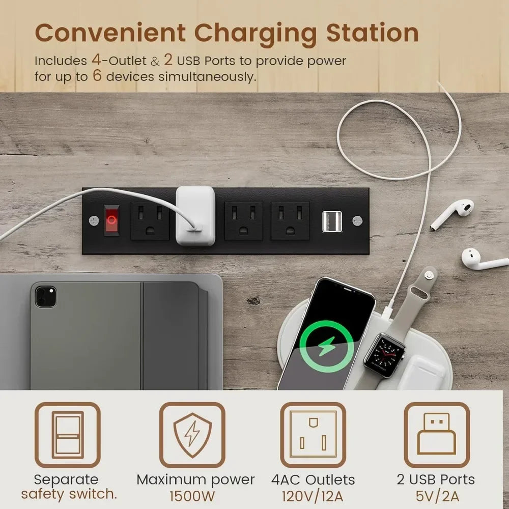 Farmhouse 55" Executive Desk, Computer Desk with Storage Drawers and Power Outlet