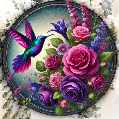 Hummingbird Wreath Aluminum Sign - Round Metal Home Decor - Ideal for Living Room, Bedroom & Kitchen - Gift for Nature Lovers