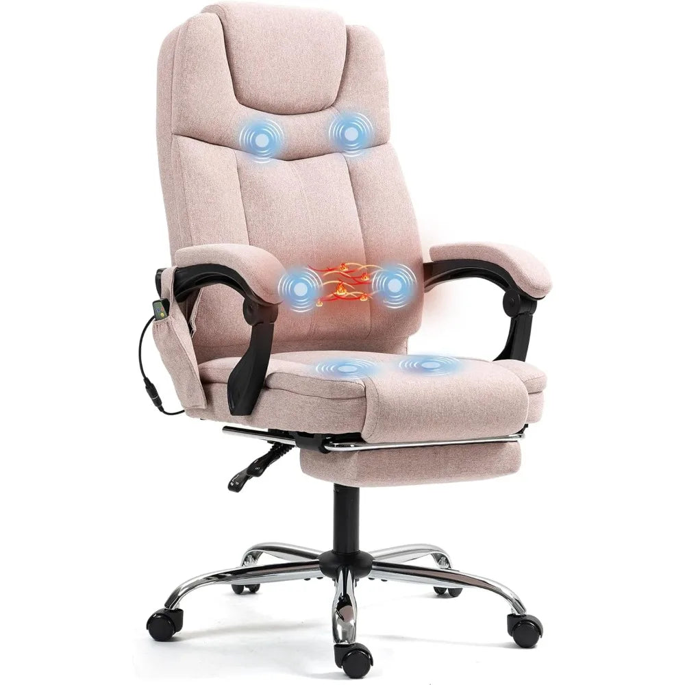 Ergonomic Adjustable Reclining Massage Office Chair with Footrest with 6 Vibration Points & Heat
