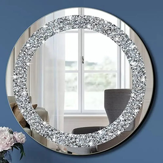 Luxury Crystal Crush Diamond Round Silver Mirror 20x20x1 inch