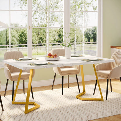 63-Inch Rectangular Table with Faux Marble Table Top